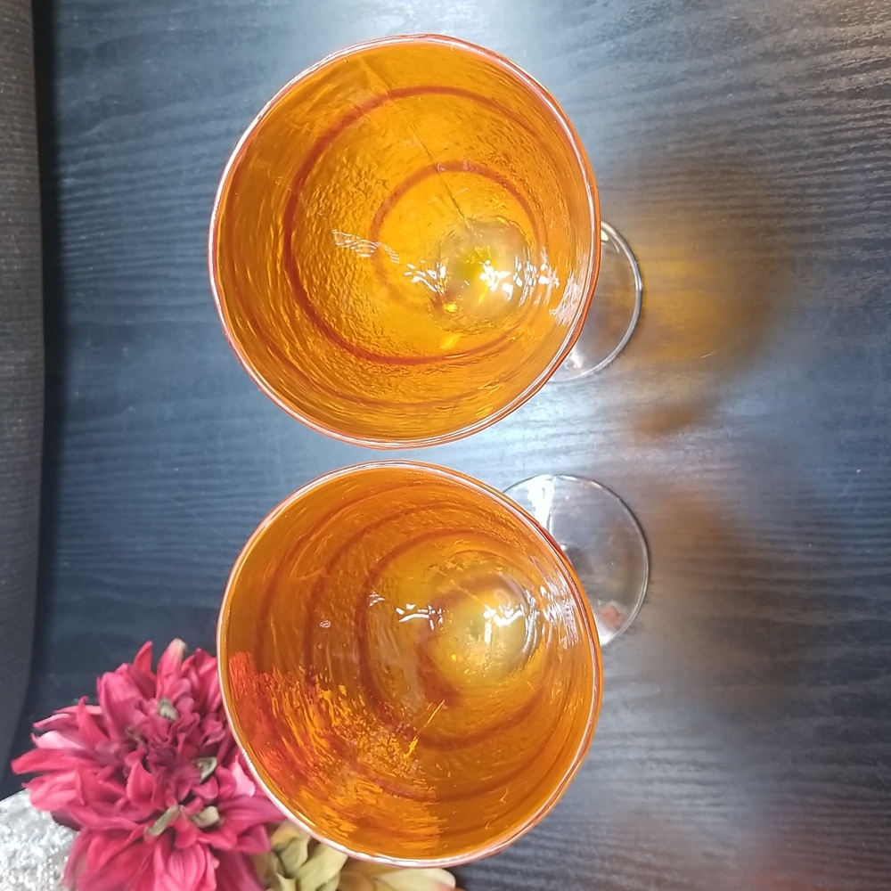 Hand Blown Red & Orange Margarita Glasses - Picture 2 of 12